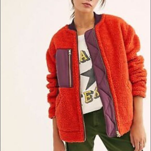 Free People Jackets & Blazers - Free People We the Free Rivington Teddy Jacket Coat Sherpa Orange Oversized
